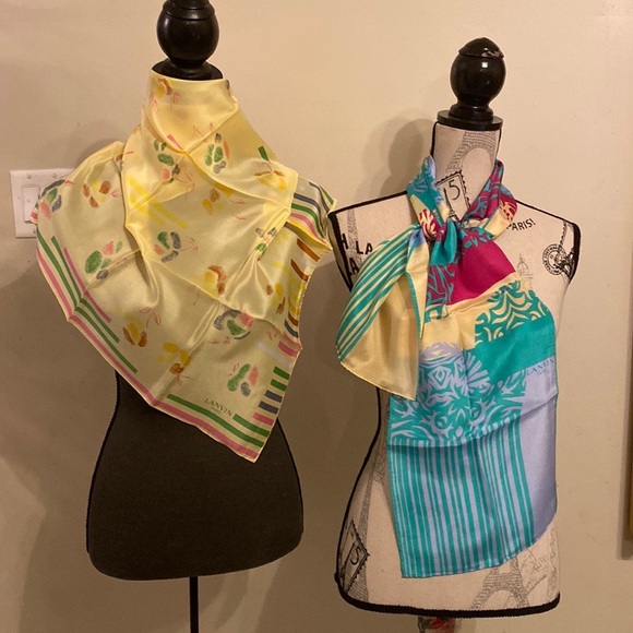 Lanvin Accessories - Vintage Lanvin Paris fine silk scarf lot